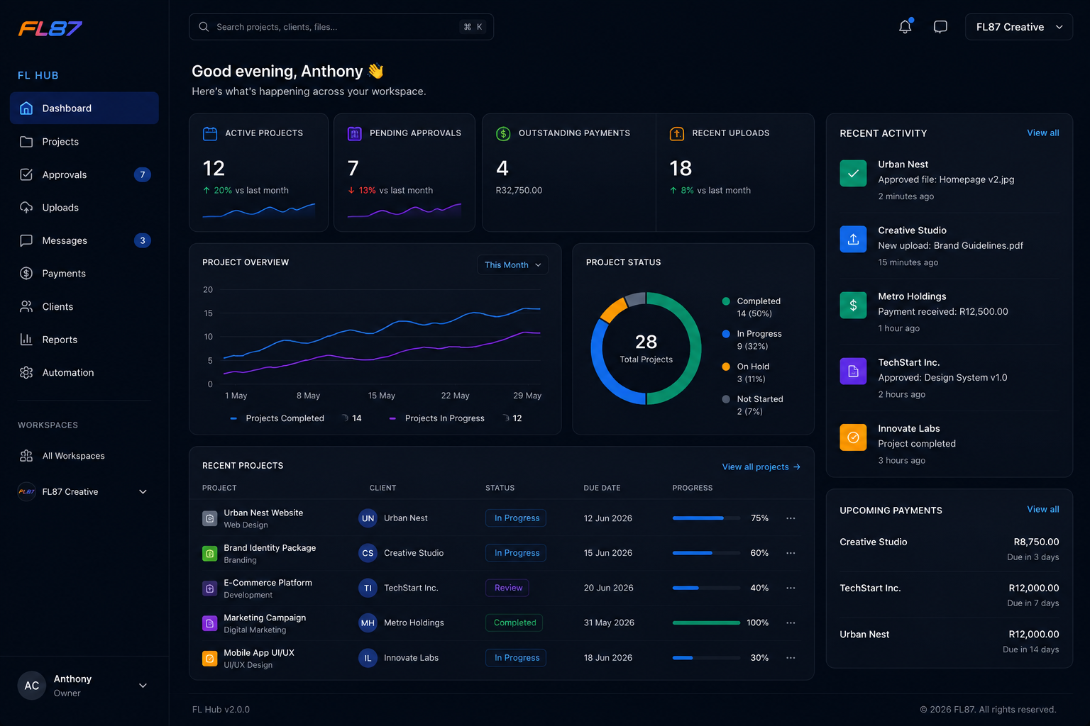 FL Hub client portal preview